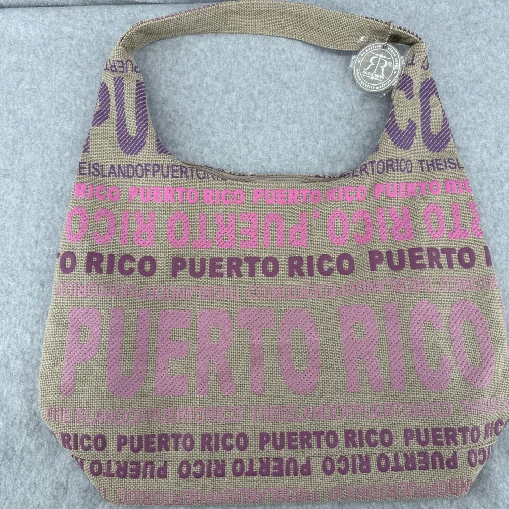Robin Ruth Puerto Rico Canvas Hobo Bag Pink Purple Souvenir Shoulder Bag Large